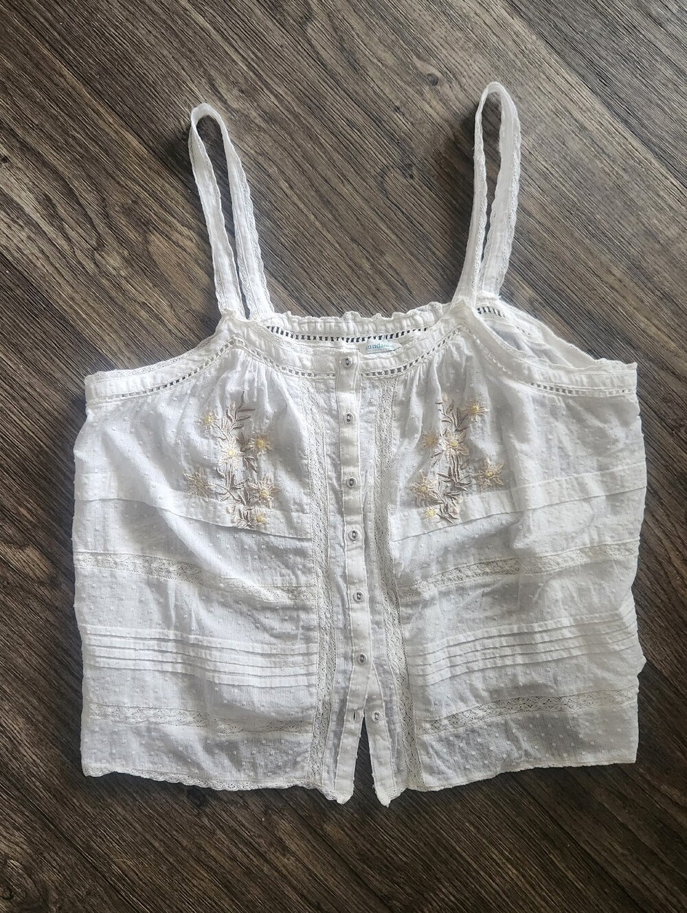 Sundance White Embroidered Floral Eyelet Lace Trim Tank Top Size XL